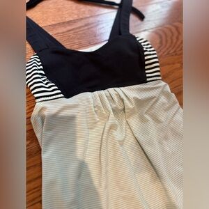 Lululemon Mint green and White stripe No Limits built in bra Tank